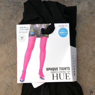 HUE SZ 4  Black Smooth Control Top  Opaque Tights U4690 Open Package